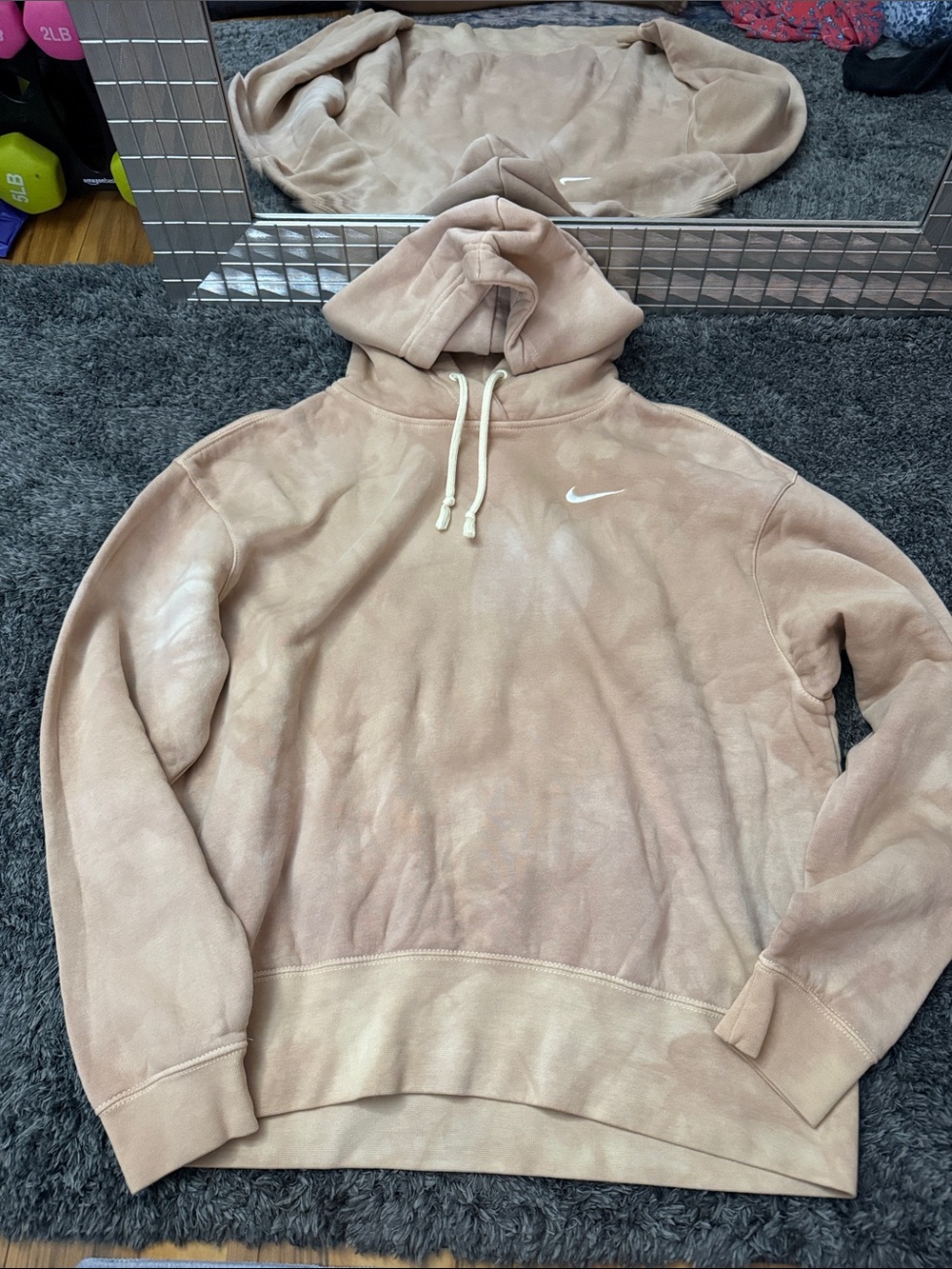 Nike Women’s Beige Tie-Dye Pullover Hoodie with White Swoosh